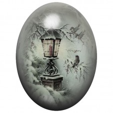 Cabochon en Verre Illustré Réverbère dans la Neige 13x18, 18x25 ou 30x40mm pour la Création de Bijoux Fantaisie - DIY