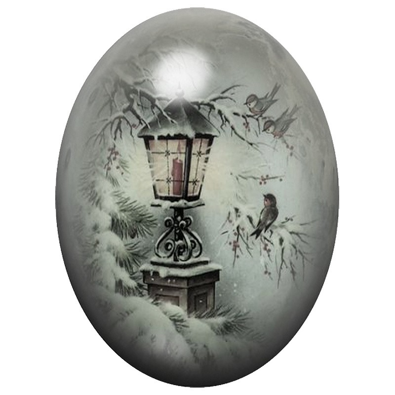 Cabochon en Verre Illustré Réverbère dans la Neige 13x18, 18x25 ou 30x40mm