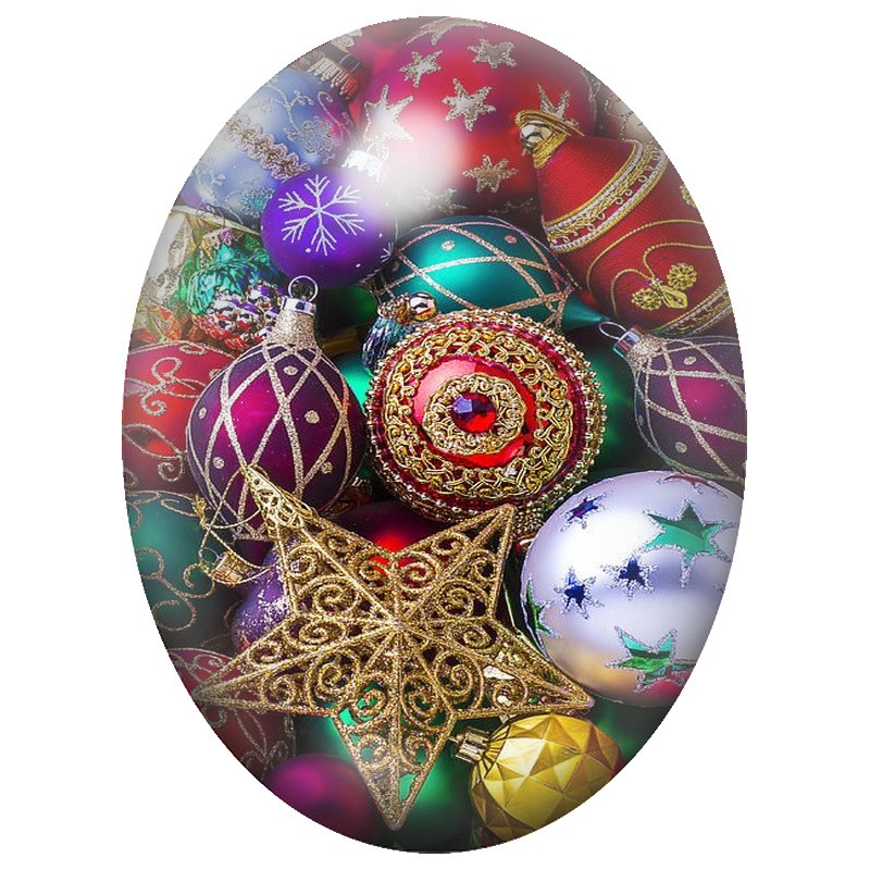 Cabochon en Verre Illustré Boules de Noël aux Filigranes Dorés 13x18, 18x25 ou 30x40mm