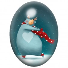 Cabochon en Verre Illustré Ours Polaire Patineur au Bonnet Rouge 13x18, 18x25 ou 30x40mm pour la Création de Bijoux Fantaisie - 