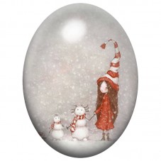 Cabochon en Verre Illustré Lutin Rouge et Bonshommes de Neige 13x18, 18x25 ou 30x40mm pour la Création de Bijoux Fantaisie - DIY