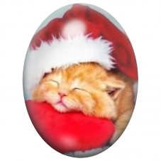 Cabochon en Verre Illustré Chaton Endormi au Bonnet de Noël 13x18, 18x25 ou 30x40mm pour la Création de Bijoux Fantaisie - DIY