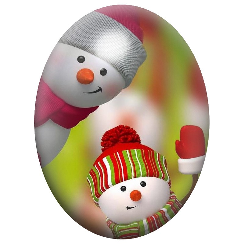 Cabochon en Verre Illustré Duo de Bonshommes de Neige 13x18, 18x25 ou 30x40mm