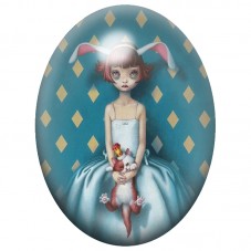 Cabochon en Verre Illustré Petite Danseuse au Lapin Blanc 13x18, 18x25 ou 30x40mm pour la Création de Bijoux Fantaisie - DIY