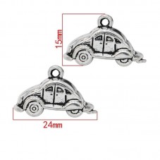 4 Breloques Voiture Auto Coccinelle Argentée 24x15mm