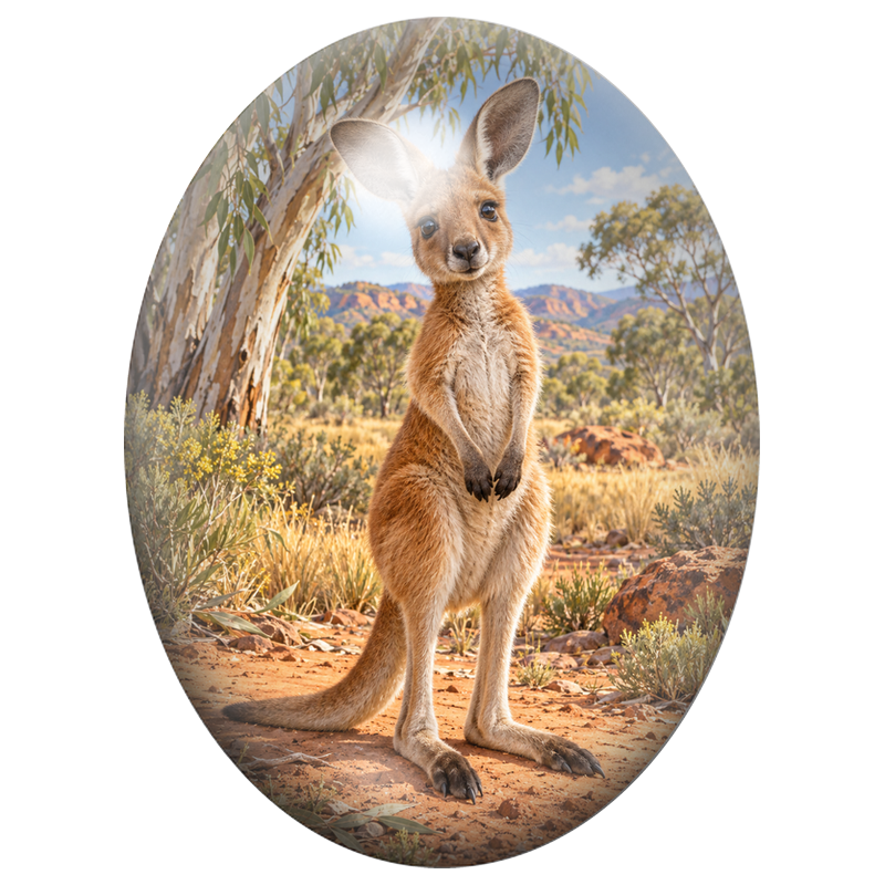 Cabochon en Verre Illustré Jeune Kangourou dans l’Outback 13x18, 18x25 ou 30x40mm