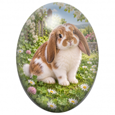 Cabochon en Verre Illustré Lapin Bélier Brun et Blanc au Jardin 13x18, 18x25 ou 30x40mm pour la Création de Bijoux Fantaisie - D