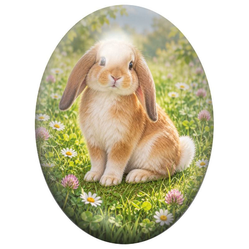 Cabochon en Verre Illustré Lapin Bélier Fauve dans la Prairie 13x18, 18x25 ou 30x40mm