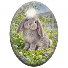 Cabochon en Verre Illustré Lapin Bélier Gris près d’un Lac 13x18, 18x25 ou 30x40mm pour la Création de Bijoux Fantaisie - DIY