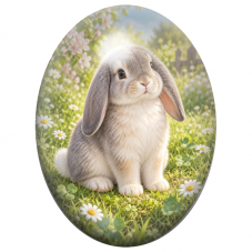 Cabochon en Verre Illustré Lapin Bélier Gris et Blanc sous les Fleurs 13x18, 18x25 ou 30x40mm pour la Création de Bijoux Fantais