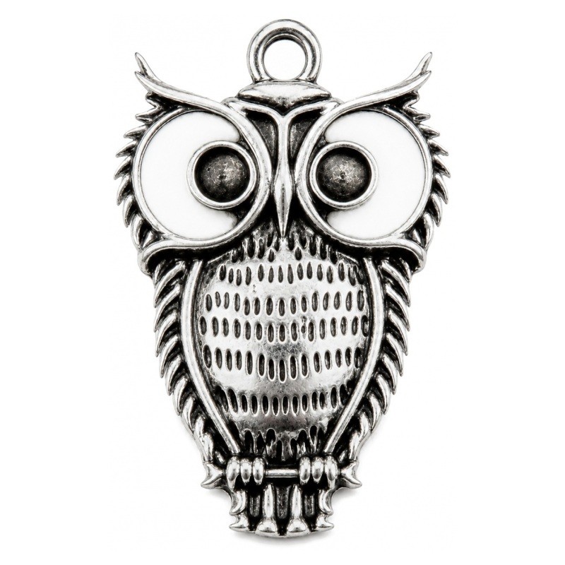 3 Breloques Hibou Argenté à Strasser 26x18mm