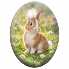 Cabochon en Verre Illustré Jeune Lapin Brun et Blanc dans le Trèfle 13x18, 18x25 ou 30x40mm pour la Création de Bijoux Fantaisie