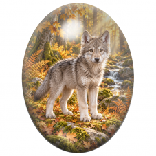Cabochon en Verre Illustré Jeune Loup dans la Forêt d’Automne 13x18, 18x25 ou 30x40mm pour la Création de Bijoux Fantaisie - DIY