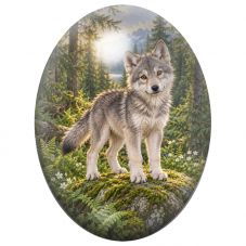 Cabochon en Verre Illustré Loup Gris dans les Montagnes 13x18, 18x25 ou 30x40mm pour la Création de Bijoux Fantaisie - DIY