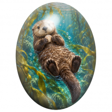 Cabochon en Verre Illustré Loutre de Mer avec un Coquillage 13x18, 18x25 ou 30x40mm pour la Création de Bijoux Fantaisie - DIY