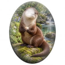 Cabochon en Verre Illustré Loutre tenant un Coquillage près d’une Cascade 13x18, 18x25 ou 30x40mm pour la Création de Bijoux Fan