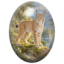 Cabochon en Verre Illustré Lynx sur un Rocher en Montagne 13x18, 18x25 ou 30x40mm pour la Création de Bijoux Fantaisie - DIY