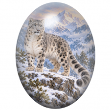 Cabochon en Verre Illustré Panthère des Neiges sur les Sommets 13x18, 18x25 ou 30x40mm pour la Création de Bijoux Fantaisie - DI