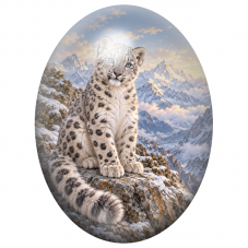 Cabochon en Verre Illustré Panthère des Neiges Assise en Haute Montagne 13x18, 18x25 ou 30x40mm pour la Création de Bijoux Fanta