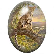 Cabochon en Verre Illustré Léopard sur une Branche au Soleil Couchant 13x18, 18x25 ou 30x40mm pour la Création de Bijoux Fantais