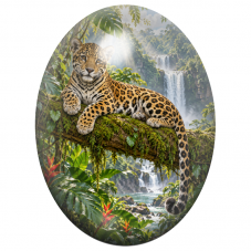 Cabochon en Verre Illustré Léopard Couché près des Cascades Tropicales 13x18, 18x25 ou 30x40mm pour la Création de Bijoux Fantai