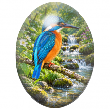 Cabochon en Verre Illustré Martin-Pêcheur au Bord des Cascades 13x18, 18x25 ou 30x40mm pour la Création de Bijoux Fantaisie - DI