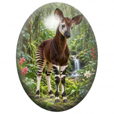 Cabochon en Verre Illustré Okapi près d’une Cascade Tropicale 13x18, 18x25 ou 30x40mm pour la Création de Bijoux Fantaisie - DIY