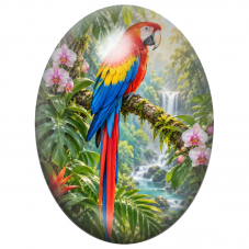 Cabochon en Verre Illustré Ara Rouge parmi les Orchidées 13x18, 18x25 ou 30x40mm pour la Création de Bijoux Fantaisie - DIY