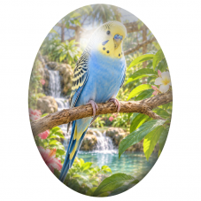 Cabochon en Verre Illustré Perruche Bleue près des Cascades 13x18, 18x25 ou 30x40mm pour la Création de Bijoux Fantaisie - DIY