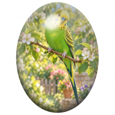 Cabochon en Verre Illustré Perruche Verte sur une Branche Fleurie 13x18, 18x25 ou 30x40mm pour la Création de Bijoux Fantaisie -