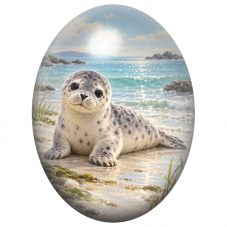 Cabochon en Verre Illustré Jeune Phoque au Bord de la Mer 13x18, 18x25 ou 30x40mm pour la Création de Bijoux Fantaisie - DIY