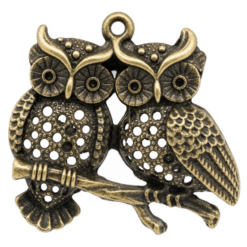 Breloque Hiboux Bronze à Strasser 4.4x4cm