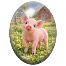 Cabochon en Verre Illustré Petit Cochon dans une Prairie Fleurie 13x18, 18x25 ou 30x40mm pour la Création de Bijoux Fantaisie - 