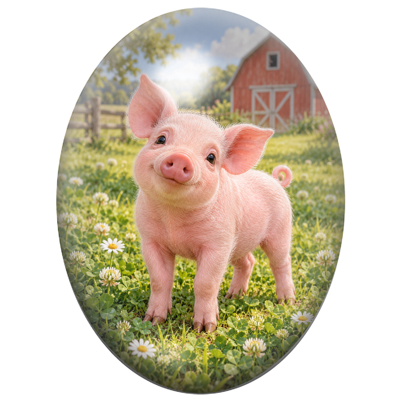 Cabochon en Verre Illustré Petit Cochon dans une Prairie Fleurie 13x18, 18x25 ou 30x40mm