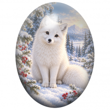 Cabochon en Verre Illustré Renard Polaire dans la Neige 13x18, 18x25 ou 30x40mm pour la Création de Bijoux Fantaisie - DIY