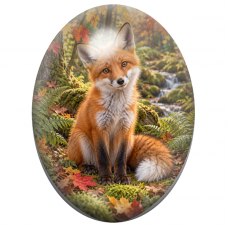 Cabochon en Verre Illustré Renard Roux au Bord du Ruisseau d’Automne 13x18, 18x25 ou 30x40mm pour la Création de Bijoux Fantaisi