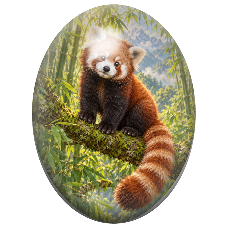 Cabochon en Verre Illustré Panda Roux dans la Forêt de Bambous 13x18, 18x25 ou 30x40mm