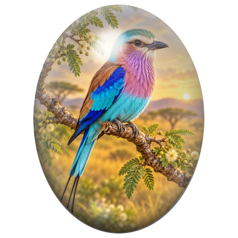 Cabochon en Verre Illustré Rollier à Longs Brins au Soleil Couchant 13x18, 18x25 ou 30x40mm