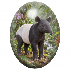 Cabochon en Verre Illustré Tapir Malais dans la Forêt Tropicale 13x18, 18x25 ou 30x40mm pour la Création de Bijoux Fantaisie - D