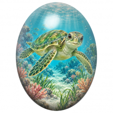 Cabochon en Verre Illustré Tortue Marine au-dessus des Coraux 13x18, 18x25 ou 30x40mm pour la Création de Bijoux Fantaisie - DIY