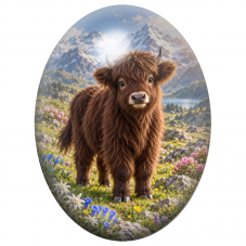 Cabochon en Verre Illustré Veau Highland Brun en Montagne 13x18, 18x25 ou 30x40mm pour la Création de Bijoux Fantaisie - DIY