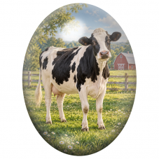 Cabochon en Verre Illustré Vache Noire et Blanche devant la Grange 13x18, 18x25 ou 30x40mm pour la Création de Bijoux Fantaisie 