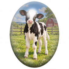 Cabochon en Verre Illustré Petit Veau Noir et Blanc à la Ferme 13x18, 18x25 ou 30x40mm pour la Création de Bijoux Fantaisie - DI