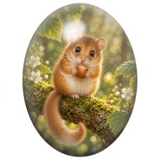 Cabochon en Verre Illustré Loir avec une Noisette sur une Branche 13x18, 18x25 ou 30x40mm pour la Création de Bijoux Fantaisie -