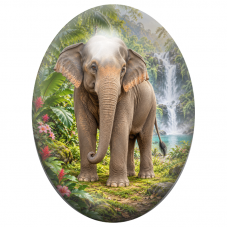 Cabochon en Verre Illustré Éléphant d’Asie près des Cascades Tropicales 13x18, 18x25 ou 30x40mm pour la Création de Bijoux Fanta