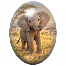 Cabochon en Verre Illustré Jeune Éléphant au Coucher du Soleil 13x18, 18x25 ou 30x40mm pour la Création de Bijoux Fantaisie - DI
