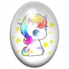 Cabochon en Verre Illustré Licorne Chibi Arc-en-Ciel 13x18, 18x25 ou 30x40mm pour la Création de Bijoux Fantaisie - DIY