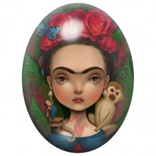 Cabochon en Verre Illustré Frida Kahlo aux Roses 13x18, 18x25 ou 30x40mm pour la Création de Bijoux Fantaisie - DIY