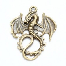 4 Breloques Dragon Bronze 35mm  pour la Création de Bijoux Fantaisie - DIY