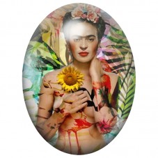 Cabochon en Verre Illustré Frida Kahlo au Tournesol 13x18, 18x25 ou 30x40mm pour la Création de Bijoux Fantaisie - DIY